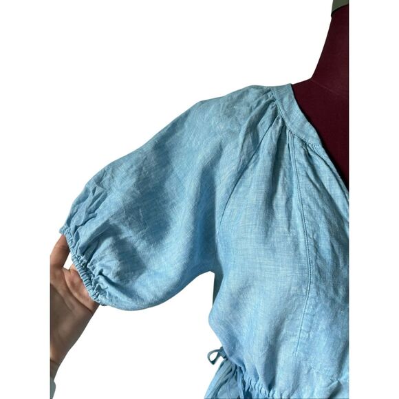 Aritzia Wilfred Decadence Linen Midi Dress Tiered size S Chambray Buoy Blue Shor - Picture 11 of 12